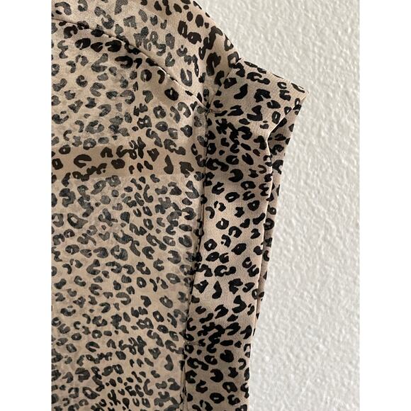Leopard Animal Print Sheer Top Tie Front Blouse - Picture 2 of 5